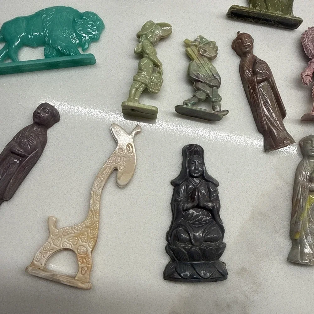 Early Vintage Cracker Jack Prize Charms Lot Whistles Figures Animals 1940s–60s